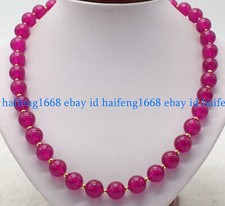 Bonito collar de perlas redondas de piedras preciosas de jade rojo rosa natural de 6/8/10/12 mm