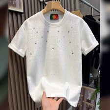Nueva Camiseta Hombre Mujer Lujo Diamante Estrás Negro Blanco Alta Calidad