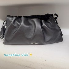 Bolso de hombro grande Coach Faye CCE68 NUEVO CON ETIQUETAS cuero liso plateado/negro