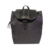 Tommy Hilfiger Bolso Mochila Mujer, Logotipos Negros y Grises, Top Solapa Cordón