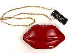 NUEVO Bandolera/Embra de mano Deluxity Los Angeles labios rojos con correa de cadena desmontable