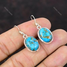 Regalo para ella Pendientes colgantes/gotas de plata 925 natural cobre azul turquesa