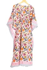 Vestido largo caftán estampado a mano 100 % algodón 100 % sin tarifas✅0 % de carga KF-53*