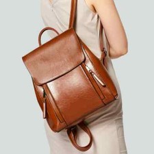 Mochila de cuero genuino para mujer Bolso de hombro para computadora portátil Mochila de viaje