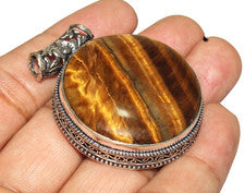 Colgante de joyería de plata de ley 925 hecho a mano con piedras preciosas de ojo de tigre natural
