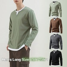 Nueva Camiseta Para Hombre Cuello en V Moda Camisa Base Para Hombre Camiseta Manga Larga