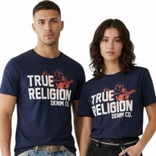 $69 TRUE RELIGION Azul Marino Aprobado por Buda Camiseta Manga Corta Diseñador Gráfico Nueva con Etiquetas