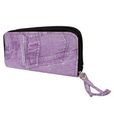 Mujer Bolso Efecto Denim Color Morado Moda Mango Embrague Patrón Cremallera