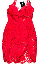 Mini Vestido Para Mujer Romántico Rojo Encaje Talla Pequeña Floral Coqueto Sin Mangas Fecha