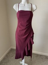 Vestido LNL Para Mujer Borgoña Correa de Espagueti Cuello Cuadrado Sin Mangas Midi Volantes s S