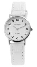 Reloj de pulsera reloj de mujer plata blanco analógico cuarzo simple elegante
