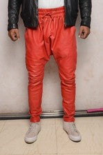 Pantalones de mezclilla de cuero para hombre estilo negro hechos a mano pantalones de piel de cordero