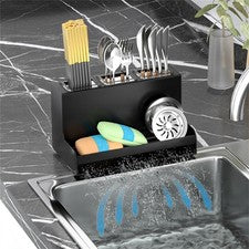 Configuración de cocina ordenada compartimentos desmontables soporte de utensilios de drenaje eficiente