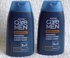AVON 2 x CUIDADO PARA HOMBRES ESENCIAL 3 en 1 CHAMPÚ Y GEL DE BAÑO ~ 200 ml cada uno *NUEVO*