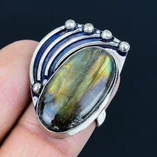 Anillo de joyería de plata esterlina 925 hecho a mano con piedras preciosas...