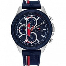 RELOJ CLARK GENUINO TOMMY HILFIGER 1792083 AZUL MARINO PLATA - NUEVO EN CAJA