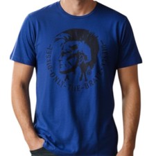 Camiseta de diseñador vintage Y2K $58 DIESEL azul real ACHEL manga corta calce ajustado