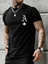 Camiseta As De Espadas Letra A Moda Negro Manga Corta Gráfico De Pala Suave Tee