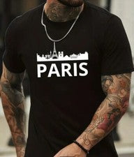 Camiseta Estampada Paris", Camiseta Para Hombre Informal Estilo Callejero Elastizada Cuello Redondo Para