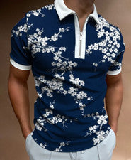 Polo Camisetas Hombre Crema Cuello Azul Blanco Floral Informal Golf Moda Camiseta