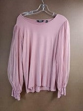 Blusa de punto con cuello redondo y mangas de malla Du Jour - rosa para mujer pequeña