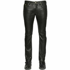 Pantalones de cuero ajustados personalizados para hombre piel de cordero genuina estilo 501 hechos a medida