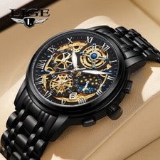 Reloj de cuarzo para hombre reloj de pulsera brillante fecha 3ATM impermeable reloj para hombres con caja
