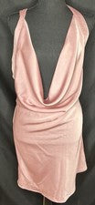 Moda Nova Mujer’s Vestido Call My Phone Rosa Satinado Mini Vestido Talla M