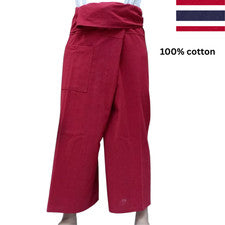 Pantalones de pescador tailandeses rojos profundos: pantalones unisex ligeros y contemporáneos yoga