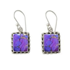 Pendientes hechos a mano de plata de ley 925 con piedra natural turquesa cobre púrpura