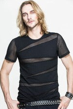 Sexy Camiseta Diablo Moda Punk Hueca Hombre Camiseta Gótica Negra Manga Corta Prenda para el torso