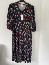 Vestido acampanado floral múltiple para mujer cuello plano talla UK 12 nuevo con etiquetas