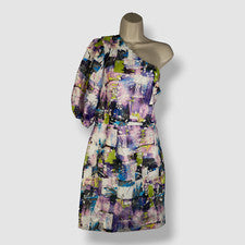 $279 Vestido The Population Para Mujer Púrpura Gabriella Un Hombro Mini Vestido Talla XL