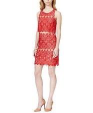 Vestido para mujer Kensie sin mangas cuello redondo en capas de encaje rojo rojo XL