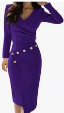 Vestido envolvente lápiz ceñido al cuerpo para mujer con botones de moda, púrpura, XL