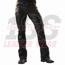 Pantalones de mezclilla informales estilo motociclista de cuero sintético negro para hombre
