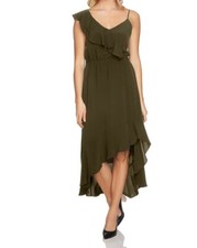 $129 1. Vestido midi para mujer State verde con volantes alto/bajo talla L