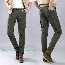 Hombres Moda Calce Ajustado Militar Bolsillo Pantalones Exterior Carga Ropa de Trabajo Pantalones