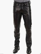 Pantalones de motociclista de cuero de vaca real para hombre 5 bolsillos estilo pantalones de motociclista HECHOS A MEDI