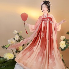 Vestido de mujer Hanfu maxi antiguo chino tradicional perlas floral cosplay rojo