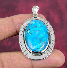 Joyería colgante de plata de ley 925 hecha a mano con piedras preciosas turquesa cobre azul