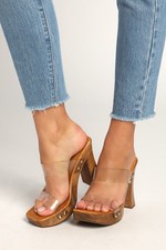 Sandalias Schutz Madera Tacón Inferior - Vinilo Aryana 5/M Nuevas