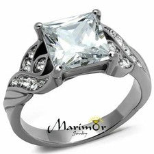 Anillo de compromiso de acero inoxidable con circonitas corte princesa de 3,09 quilates para mujer talla 5-10