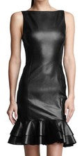 Vestido de cuero negro de piel de cordero para mujer cóctel noche fiesta de Navidad