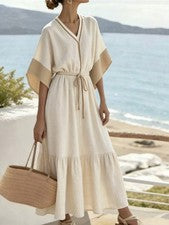 Vestido largo de mujer Hotletica con escote en V en colores albaricoque
