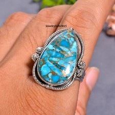 Hermoso anillo turquesa cobre azul plata esterlina 925 maciza MK*KP-32