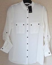 NUEVA Camisa Papaya MATALAN Para Mujer Blanca Crema Estilo Militar LS/SS 8