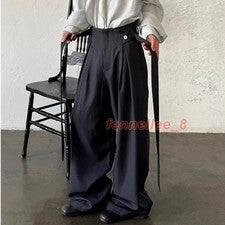 Pantalones japoneses sueltos de pierna ancha estilo callejero para hombre pantalones informales unisex