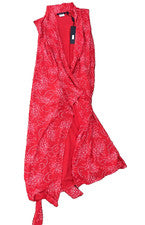Vestido envolvente Chris tostado para mujer talla L rojo floral cuello en V lazo trasero sin mangas nuevo con etiquetas