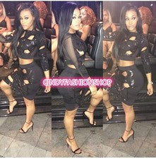 Lo último Sexy Agujero Mujer Damas 2 Piezas Vendaje Ajustado Bodycon Prendas para club nocturno Noche Fiesta Vestido